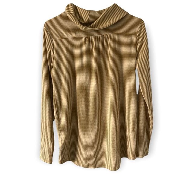 3/$15 *New* Tahari mustard yellow and white stripe smock neck long sleeve top - Picture 2 of 4